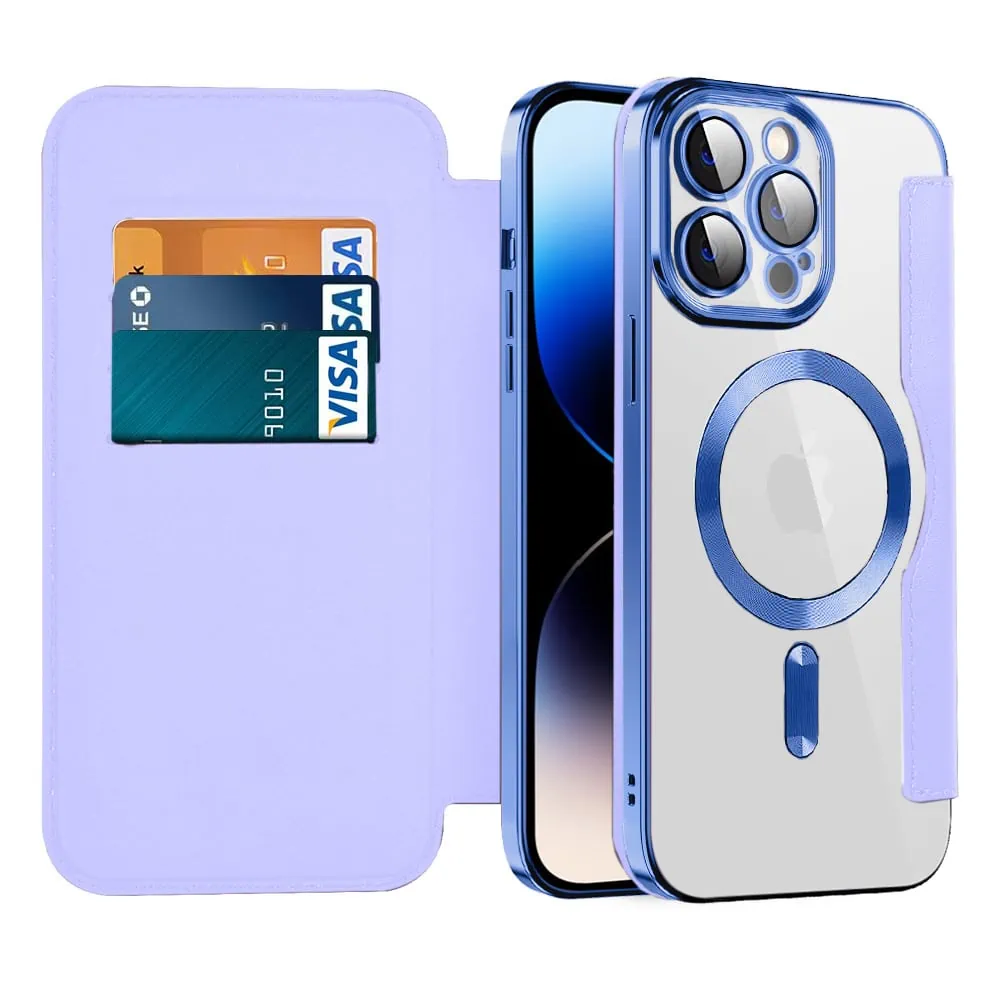 etui iphone 14 pro typu książka  book magsafe lens protect, z klapką, błękitny