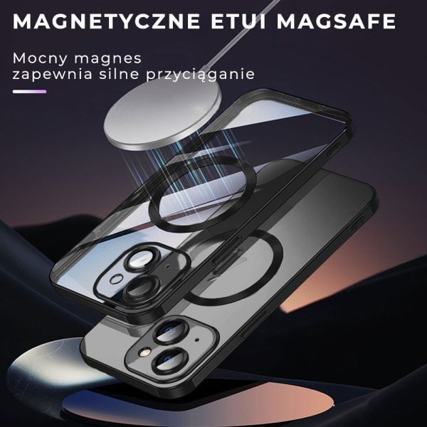 etui iphone 14 slim protect full cover magsafe hard back, twardy tył, przeźroczyste, czarne