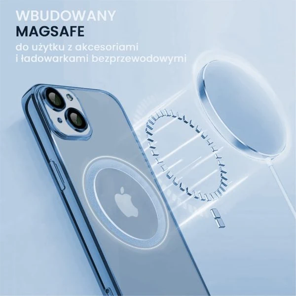 etui iphone 14 slim protect full cover magsafe hard back, twardy tył, przeźroczyste, górski niebieski