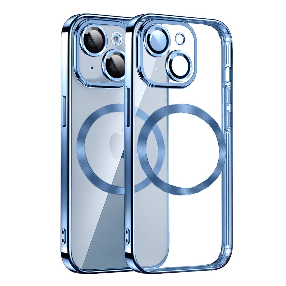 Etui iPhone 15 Plus Slim Protect Full Cover MagSafe Hard Back, twardy tył, przeźroczyste, górski niebieski