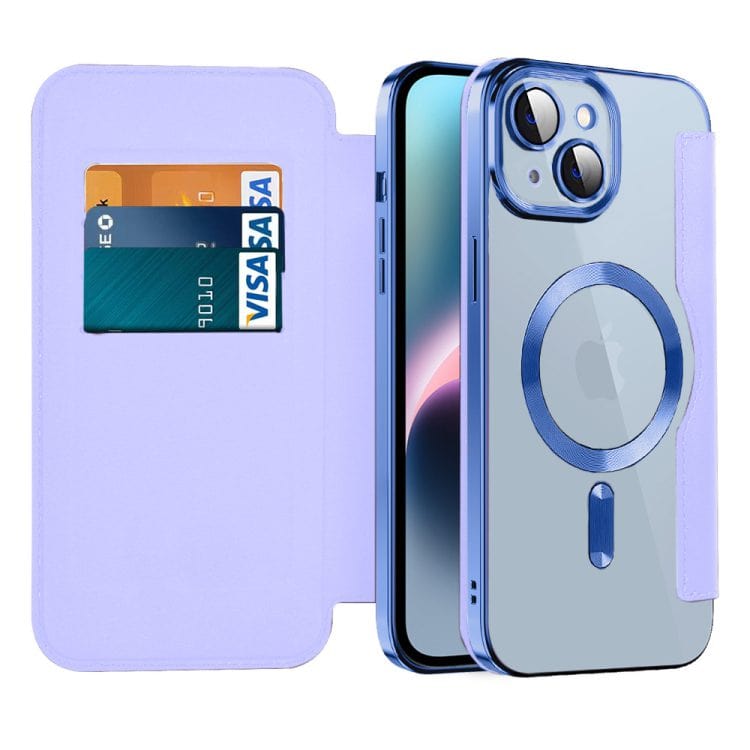 etui iphone 14 typu książka  book magsafe lens protect, z klapką, błękitny