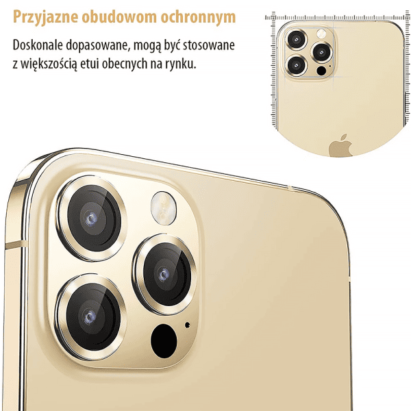 metalowa osłona obiektywów szkło na aparat iphone 15 pro, złote