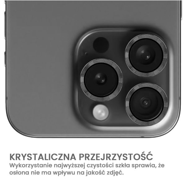 metalowa osłona obiektywów szkło na aparat iphone 15 pro głęboka czerń