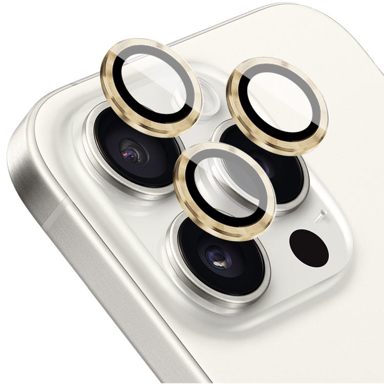 metalowa osłona obiektywów szkło na aparat iphone 15 pro max, złote