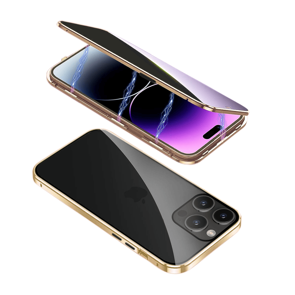 Obudowa do iPhone 14 Pro Max pancerna szyba i aluminium 360° przód + tył magnetyczna, złota