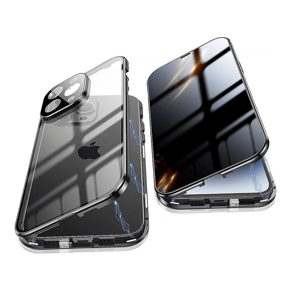Obudowa do iPhone 14 Pro Max pancerna szyba i aluminium 360° przód + tył magnetyczna, z osłoną aparatu, czarna