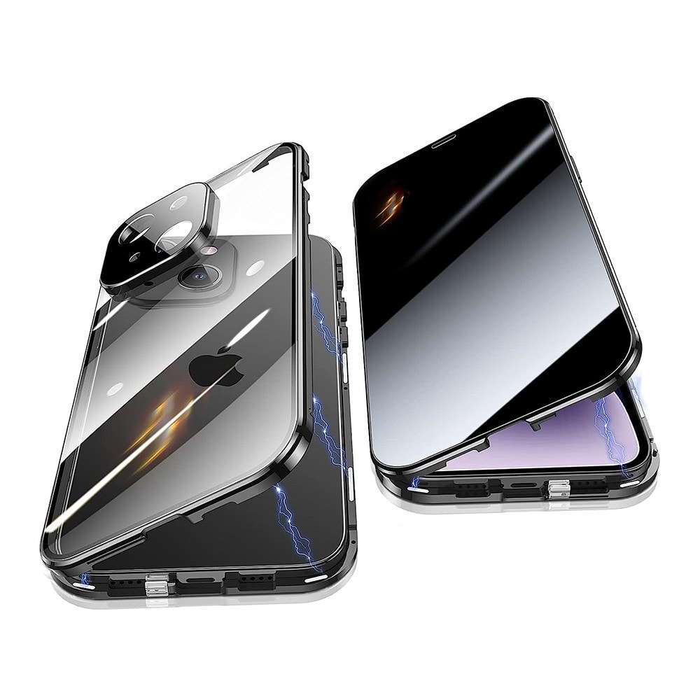 Obudowa do iPhone 14 pancerna szyba i aluminium 360° przód + tył magnetyczna, z osłoną aparatu, czarna