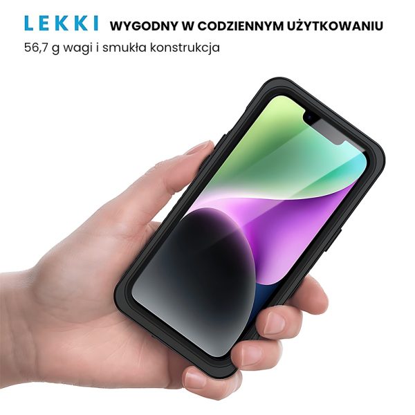 etui iphone 14 wodoodporne, pancerne, przeźroczyste, czarna ramka