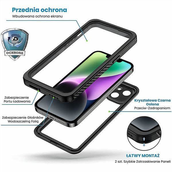 obudowa wodoodporna do iphone 14, pacerna 360°, czarna