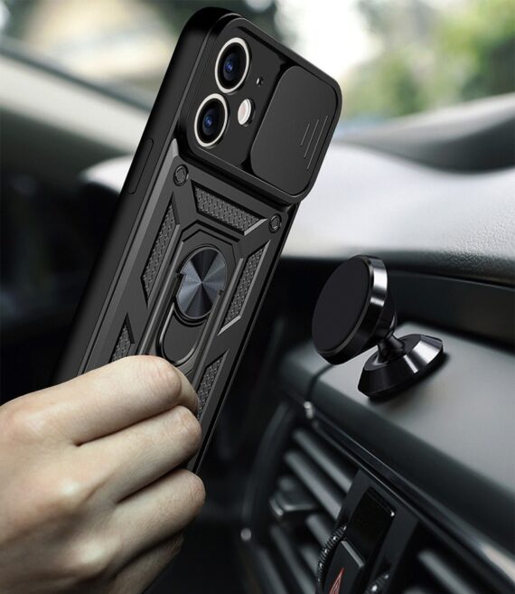 etui do iphone 12 pancerne z magnetycznym uchwytem, osłona kamery, czarny (kopia)