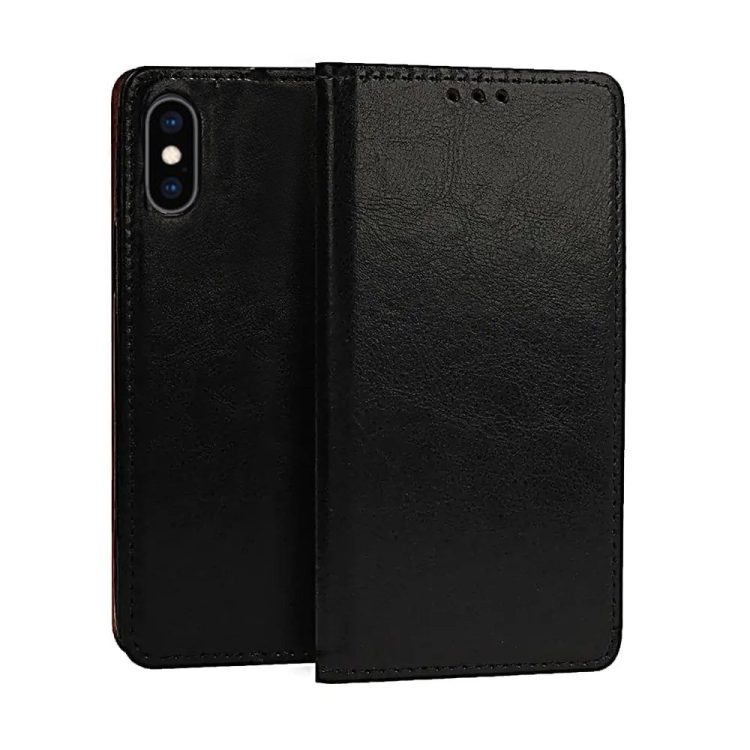 etui do iphone x/xs zamykane, eleganckie skórzane, czarne