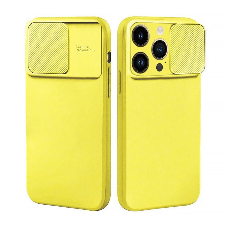 etui do iphone 14 pro max silicone camera cover, ruchoma osłona kamery, cytrynowe