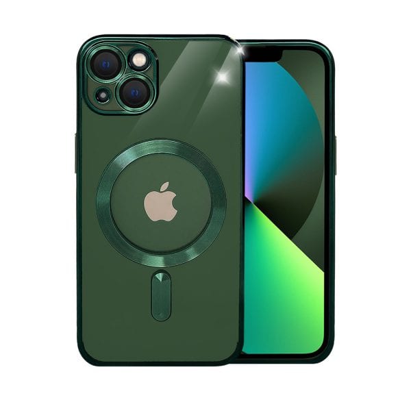 etui do iphone 13 magsafe luxury protect przeźroczyste, hybrydowa ochrona kamery, zielone