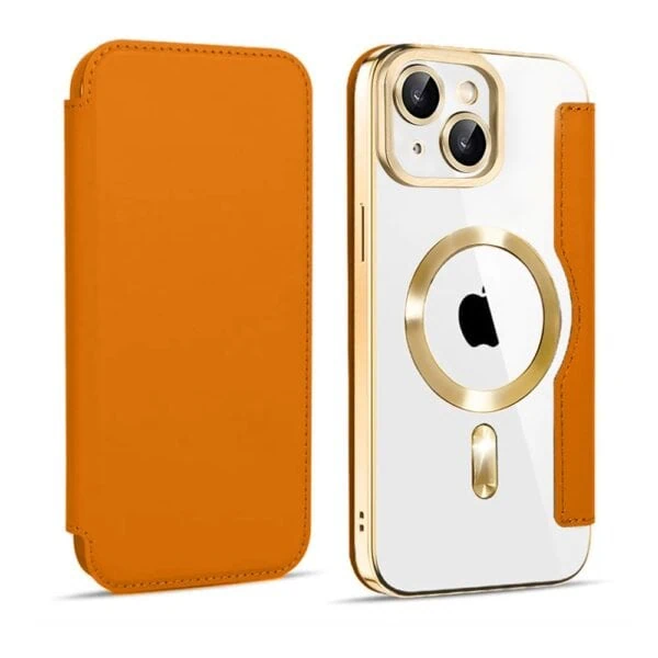 Etui do iPhone 13 typu książka Book Magsafe Lens Protect, z klapką, złote pop (2)