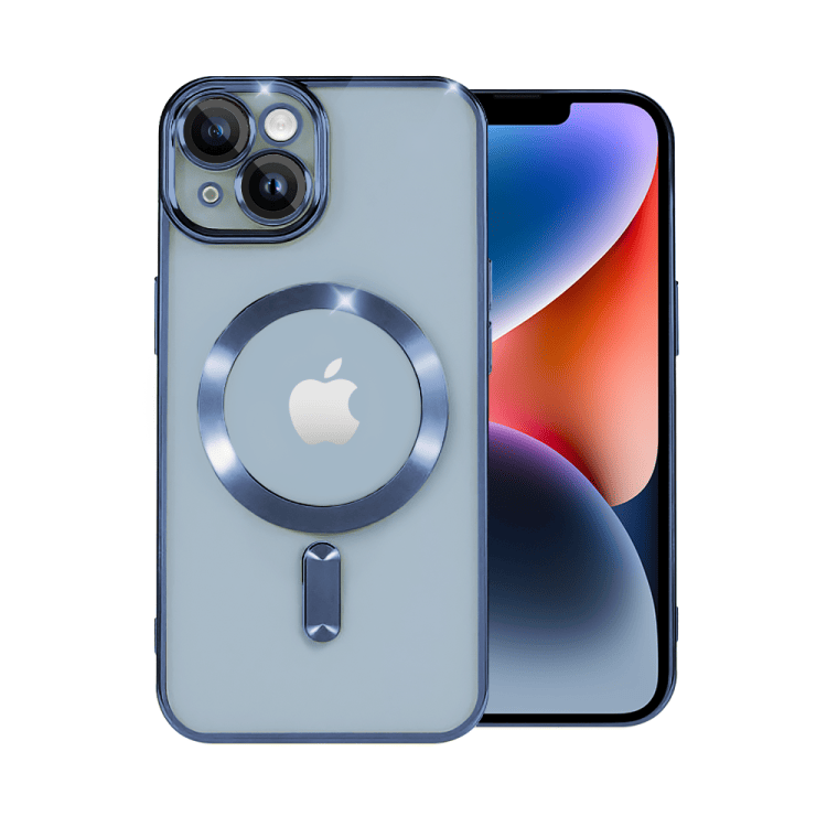 etui do iphone 14 magsafe luxury protect przeźroczyste, hybrydowa ochrona kamery, niebieskie