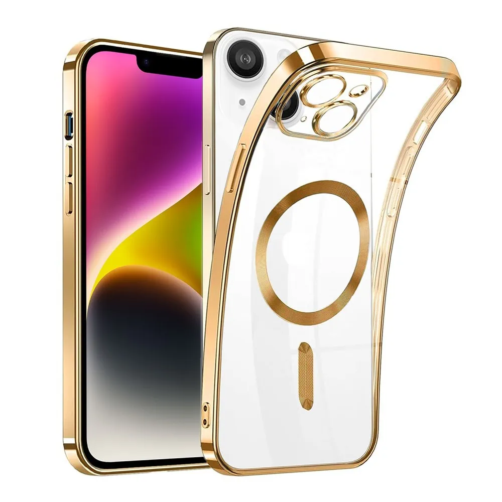 Etui do iPhone 14 Plus MagSafe Luxury Protect przeźroczyste, złote