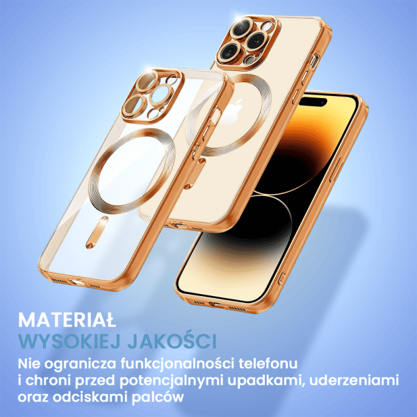 etui do iphone 14 pro max magsafe luxury protect przeźroczyste, czerwone złoto