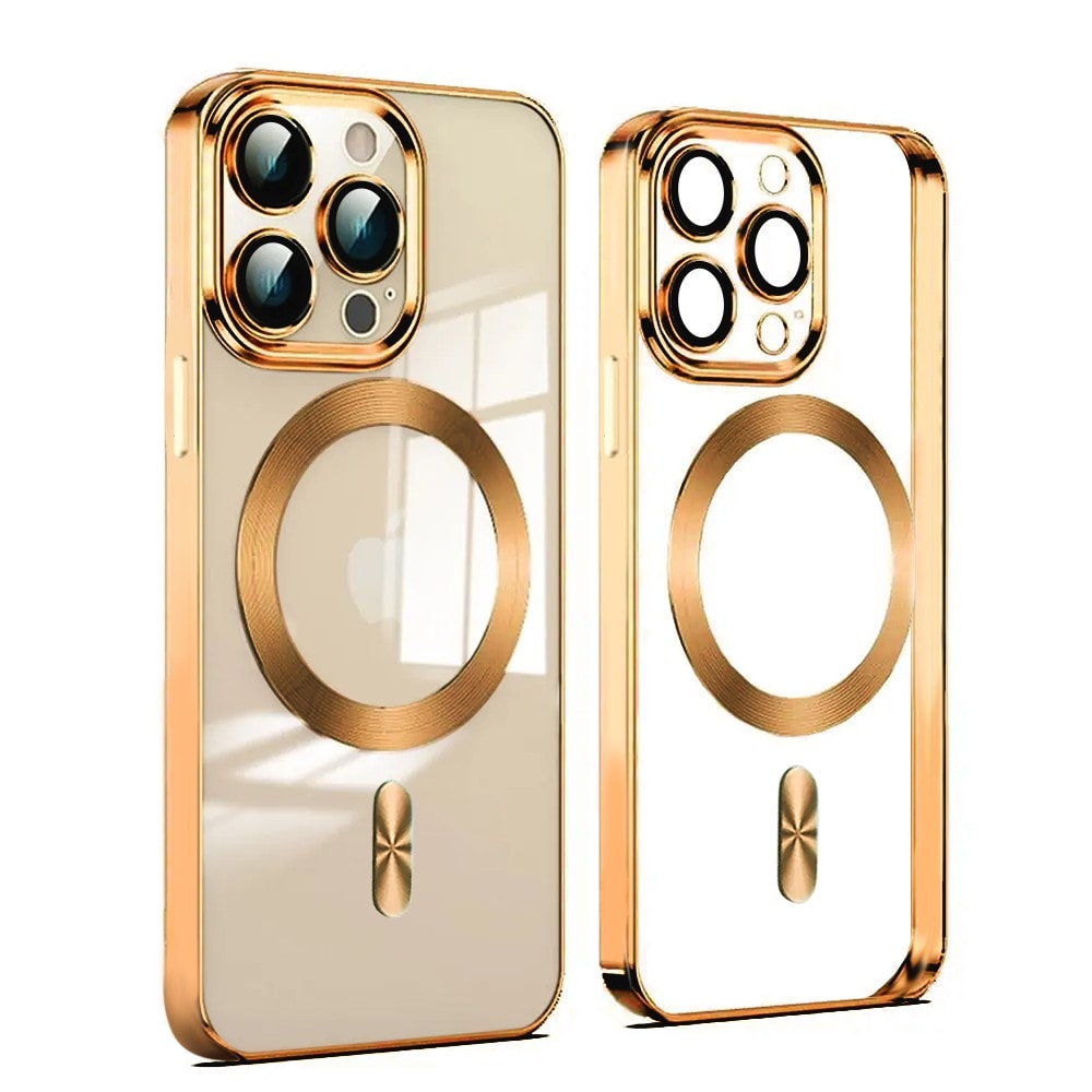 etui do iphone 14 pro max magsafe luxury protect przeźroczyste, hybrydowa ochrona kamery, czerwone złoto