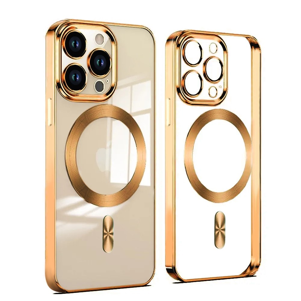 Etui do iPhone 14 Pro Max MagSafe Luxury Protect przeźroczyste, osłona kamery, czerwone złoto