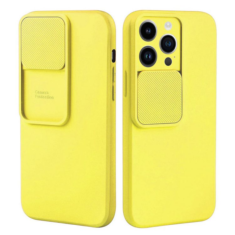 etui do iphone 14 pro silicone camera cover, ruchoma osłona kamery, cytrynowe