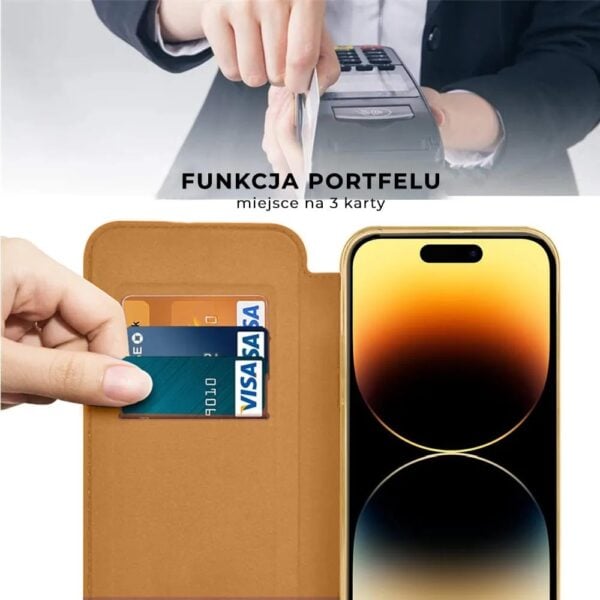 Etui do iPhone 14 Pro typu książka Book Magsafe Lens Protect, z klapką, złote pop (1)
