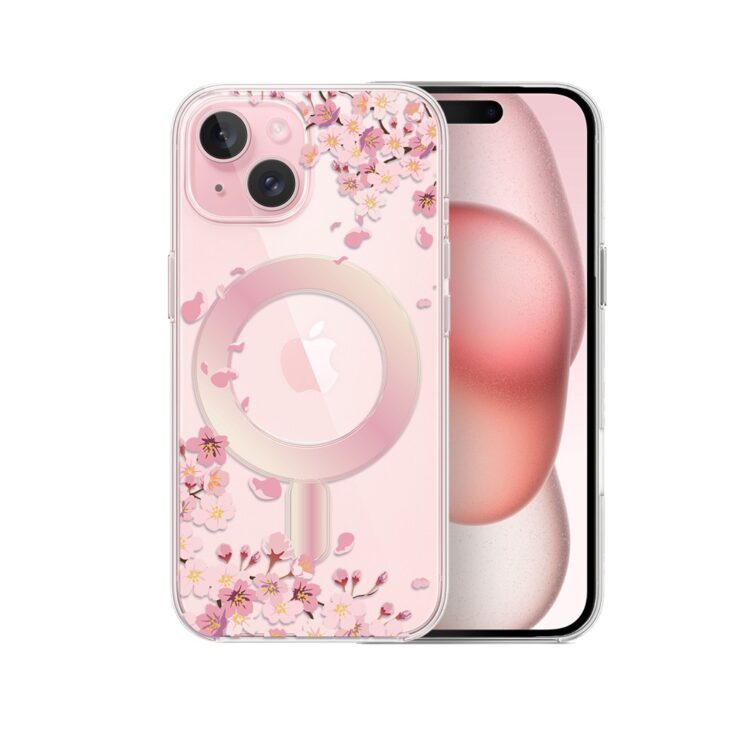 Etui do iPhone 15, Flower MagSafe, kwiat wiśni, przeźroczyste (2)