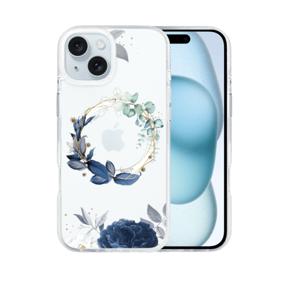 Etui do iPhone 15, Flower MagSafe, niebieskie kwiaty, przeźroczyste (1)