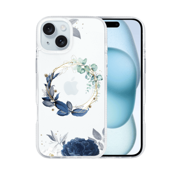 Etui do iPhone 15, Flower MagSafe, niebieskie kwiaty, przeźroczyste (1)