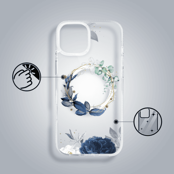 Etui do iPhone 15, Flower MagSafe, niebieskie kwiaty, przeźroczyste (2)