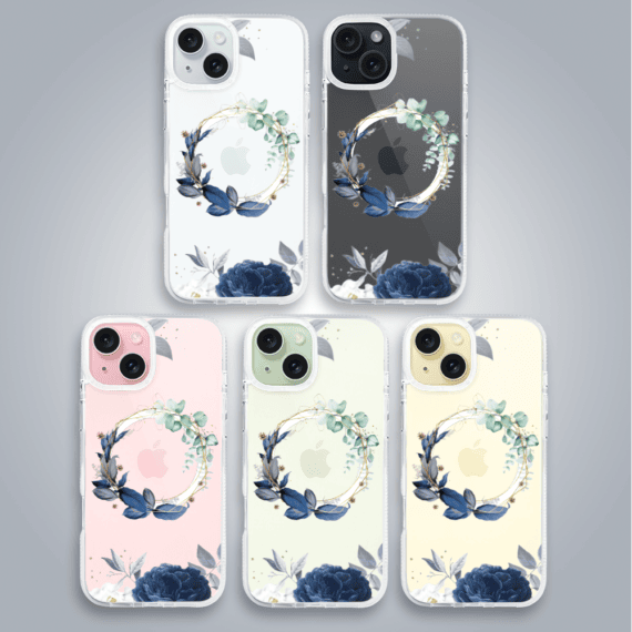 Etui do iPhone 15, Flower MagSafe, niebieskie kwiaty, przeźroczyste (3)