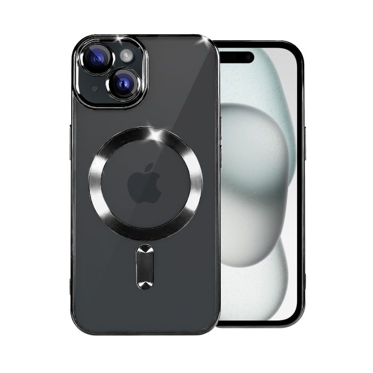 etui do iphone 15 magsafe luxury protect przeźroczyste, hybrydowa ochrona kamery, czarne
