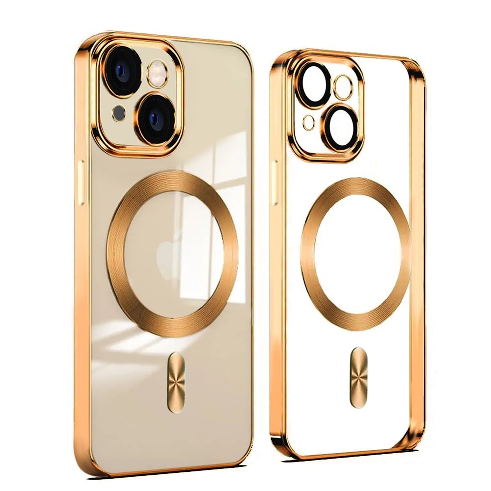 etui do iphone 15 magsafe luxury protect przeźroczyste, hybrydowa ochrona kamery, czerwone złoto