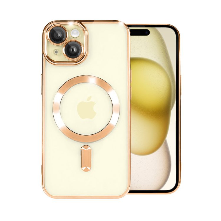 etui do iphone 15 magsafe luxury protect przeźroczyste, hybrydowa ochrona kamery, czerwone złoto