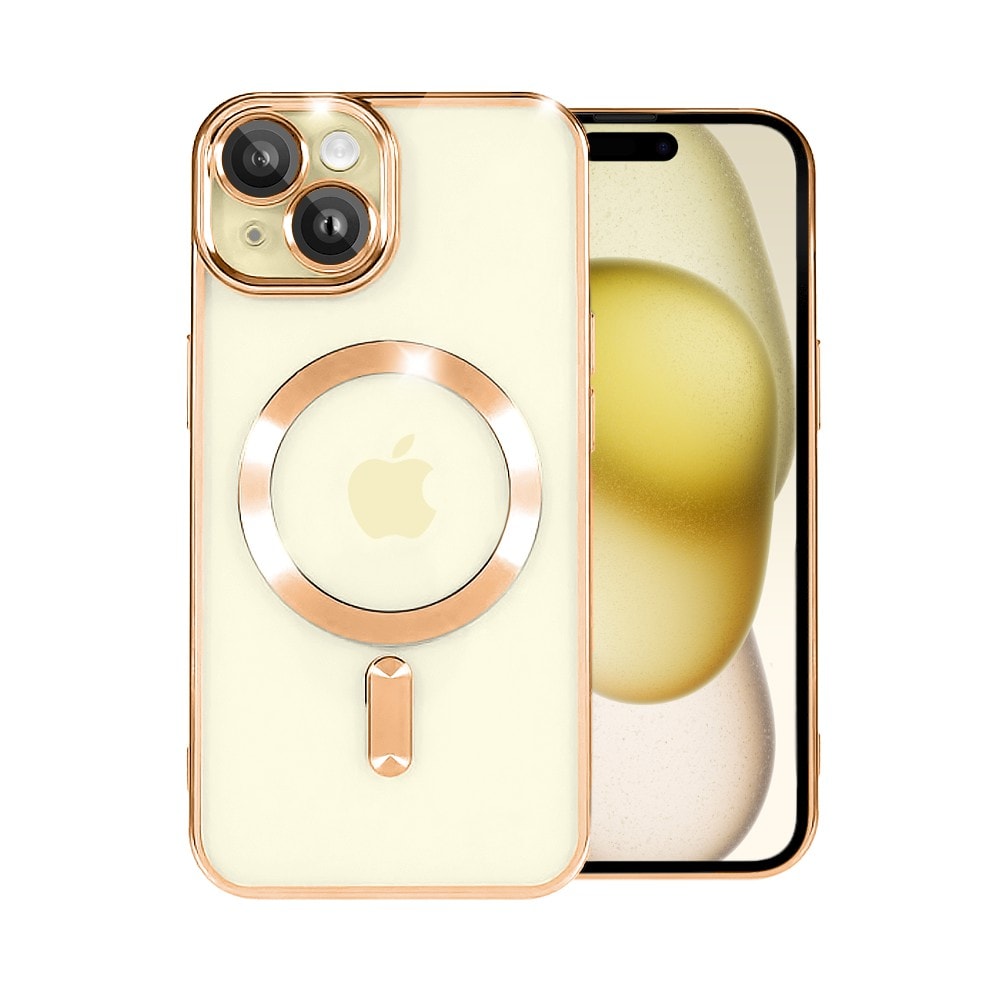 Etui do iPhone 15 MagSafe Luxury Protect przeźroczyste, hybrydowa ochrona kamery, czerwone złoto