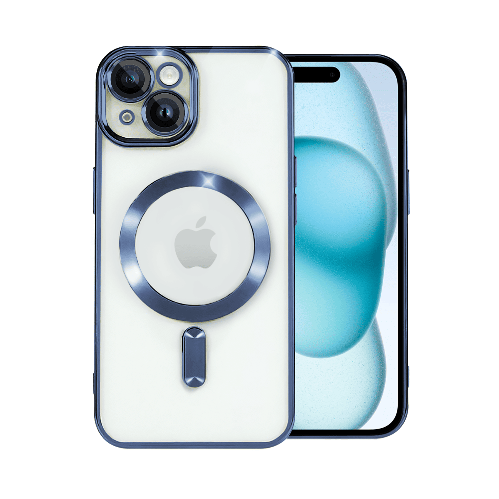 etui do iphone 15 magsafe luxury protect przeźroczyste, hybrydowa ochrona kamery, niebieskie