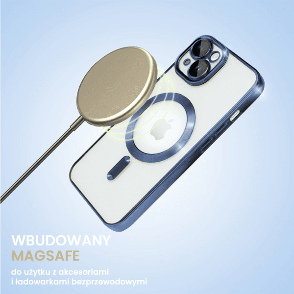 etui do iphone 15 magsafe luxury protect przeźroczyste, hybrydowa ochrona kamery, niebieskie