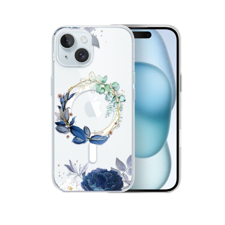 Etui do iPhone 15 Plus, Flower MagSafe, niebieskie kwiaty, przeźroczyste (5)