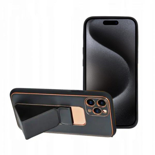 etui do iphone 15 pro max stand leather case z podstawką skórzane, czarne