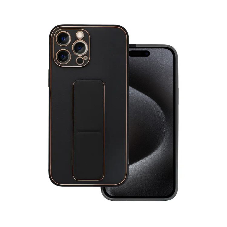 etui do iphone 15 pro max stand leather case z podstawką skórzane, czarne