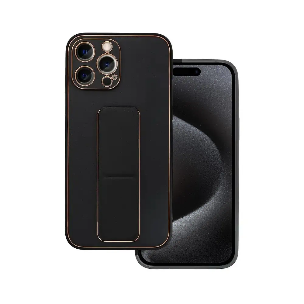 Etui do iPhone 15 Pro Stand Leather Case z podstawką skórzane, czarne
