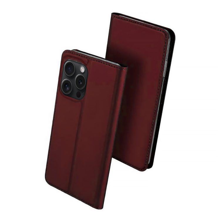 etui do iphone 15 pro max eleganckie stylowe z magnetyczną klapką, burgundowe