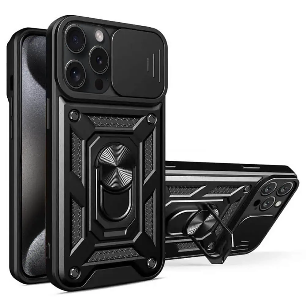 Etui do iPhone 15 Pro pancerne z magnetycznym uchwytem, osłona kamery, czarne