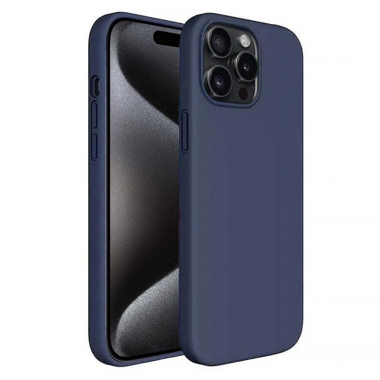 etui do iphone 15 pro max silikonowe z mikrofibrą soft touch, granatowe