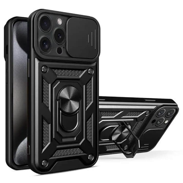 etui do iphone 15 pro pancerne z magnetycznym uchwytem, osłona kamery, czarne