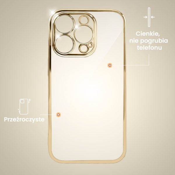 etui do iphone 15 pro slim golden z osłoną kamery, złote