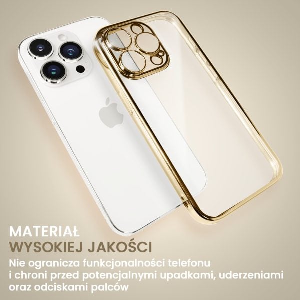 etui do iphone 15 pro slim golden z osłoną kamery, złote