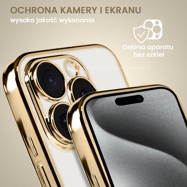 etui do iphone 15 pro slim golden z osłoną kamery, złote