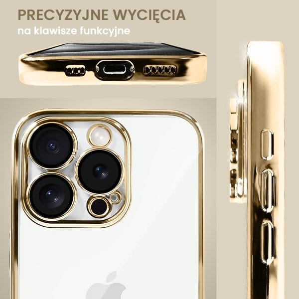 etui do iphone 15 pro slim golden z osłoną kamery, złote