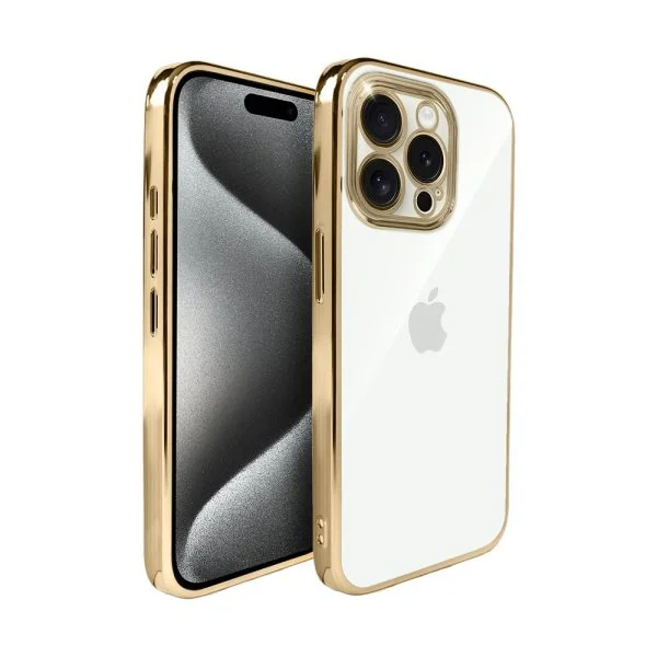 etui do iphone 15 pro slim golden z osłoną kamery, złote