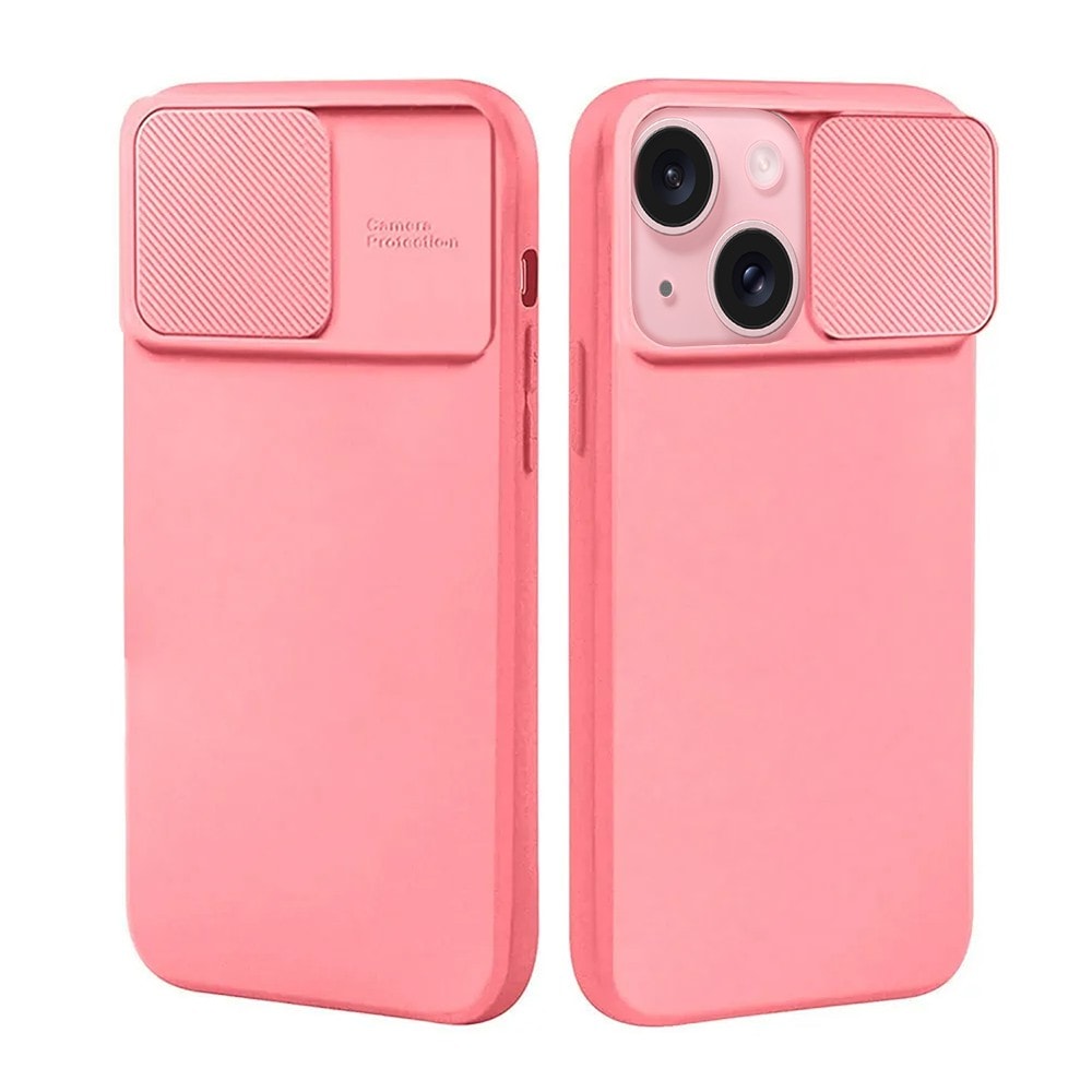 etui do iphone 15 silicone camera cover, ruchoma osłona kamery, różowe